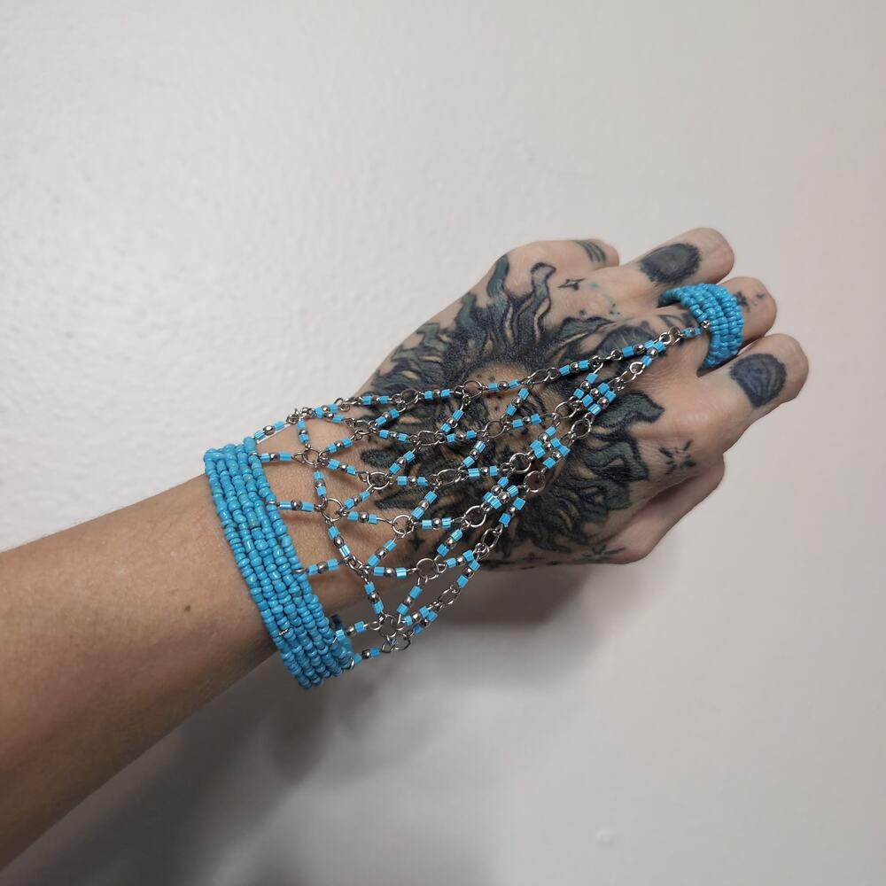 Beaded Chain Link Slave Bracelet Ring Hand Chain